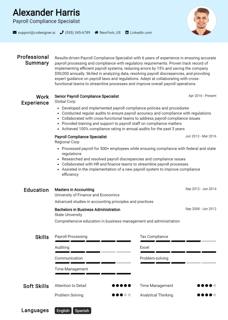 18 Payroll Compliance Specialist Resume Examples And Templates for 2025