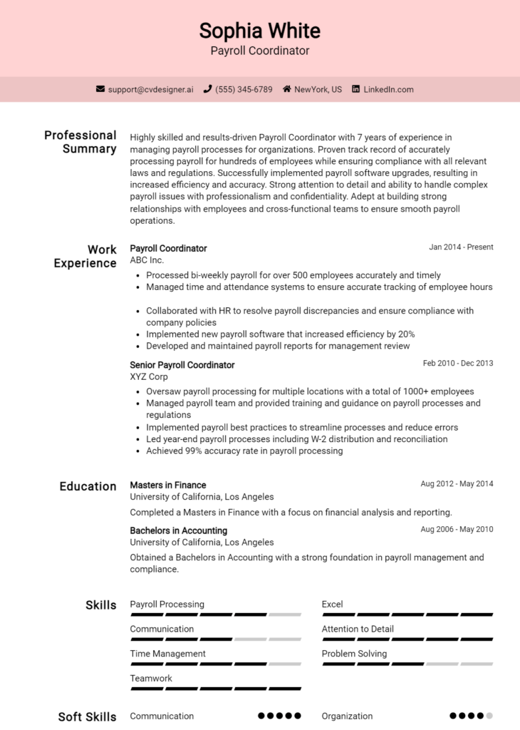 Payroll Coordinator Resume Example