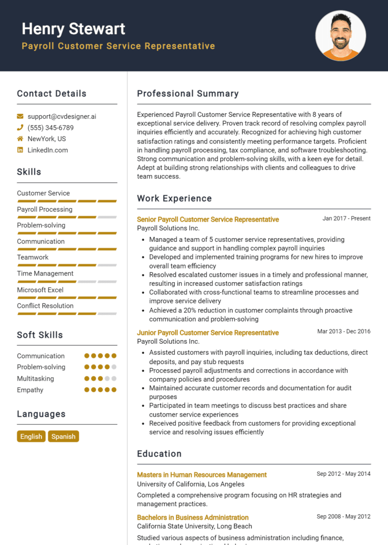 18 Payroll Customer Service Representative Resume Examples And Templates for 2025