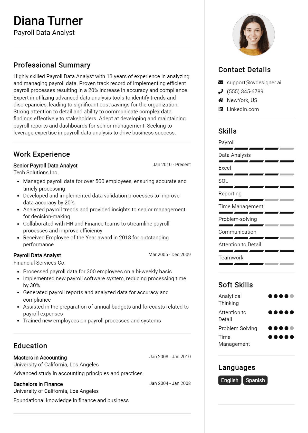 Payroll Data Analyst Resume Example