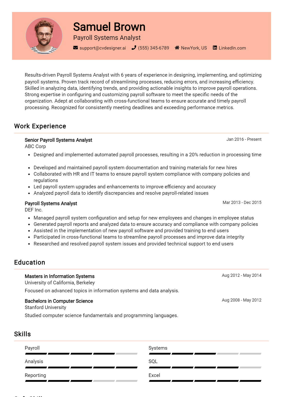 Payroll Systems Analyst Resume Example