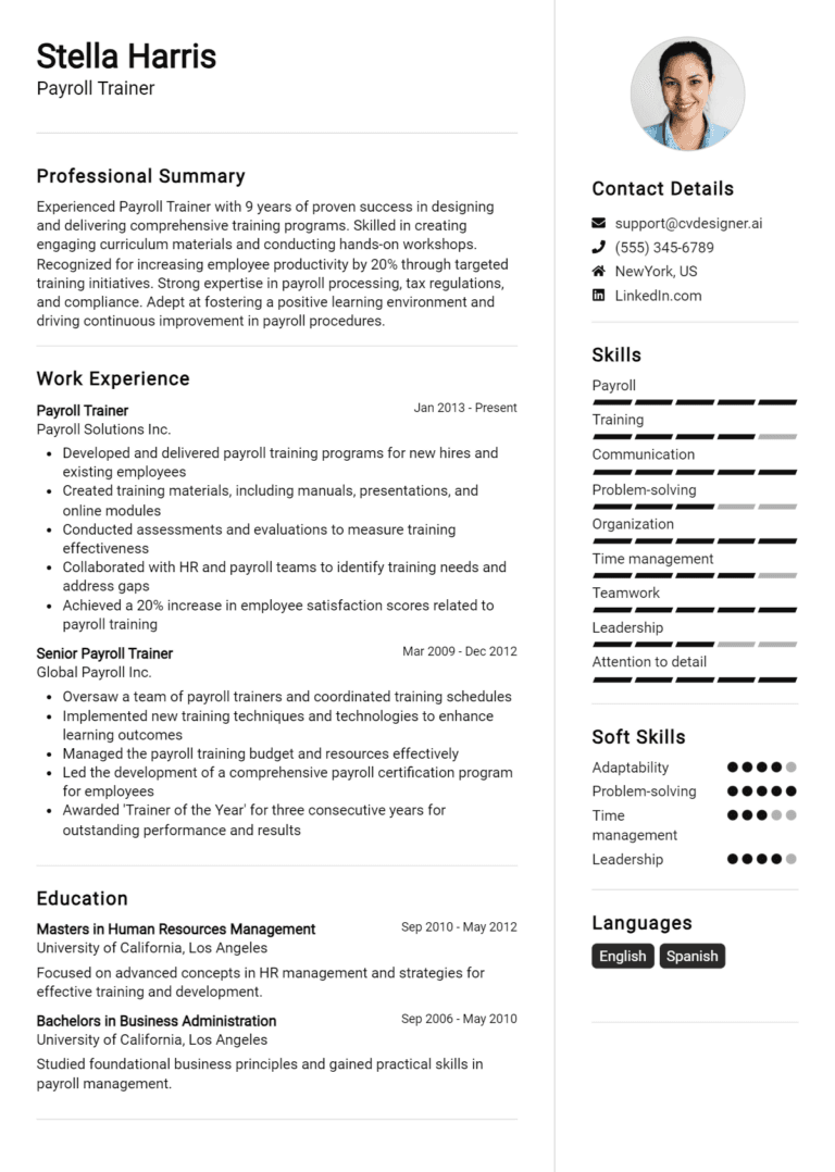 18 Payroll Trainer Resume Examples And Templates for 2025