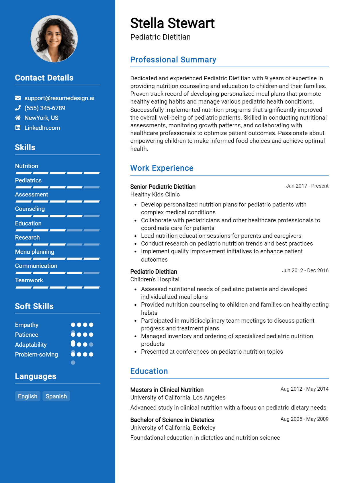 Pediatric Dietitian Resume Example