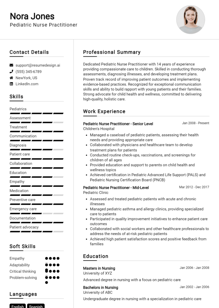 Pediatric Nurse Practitioner Resume Example