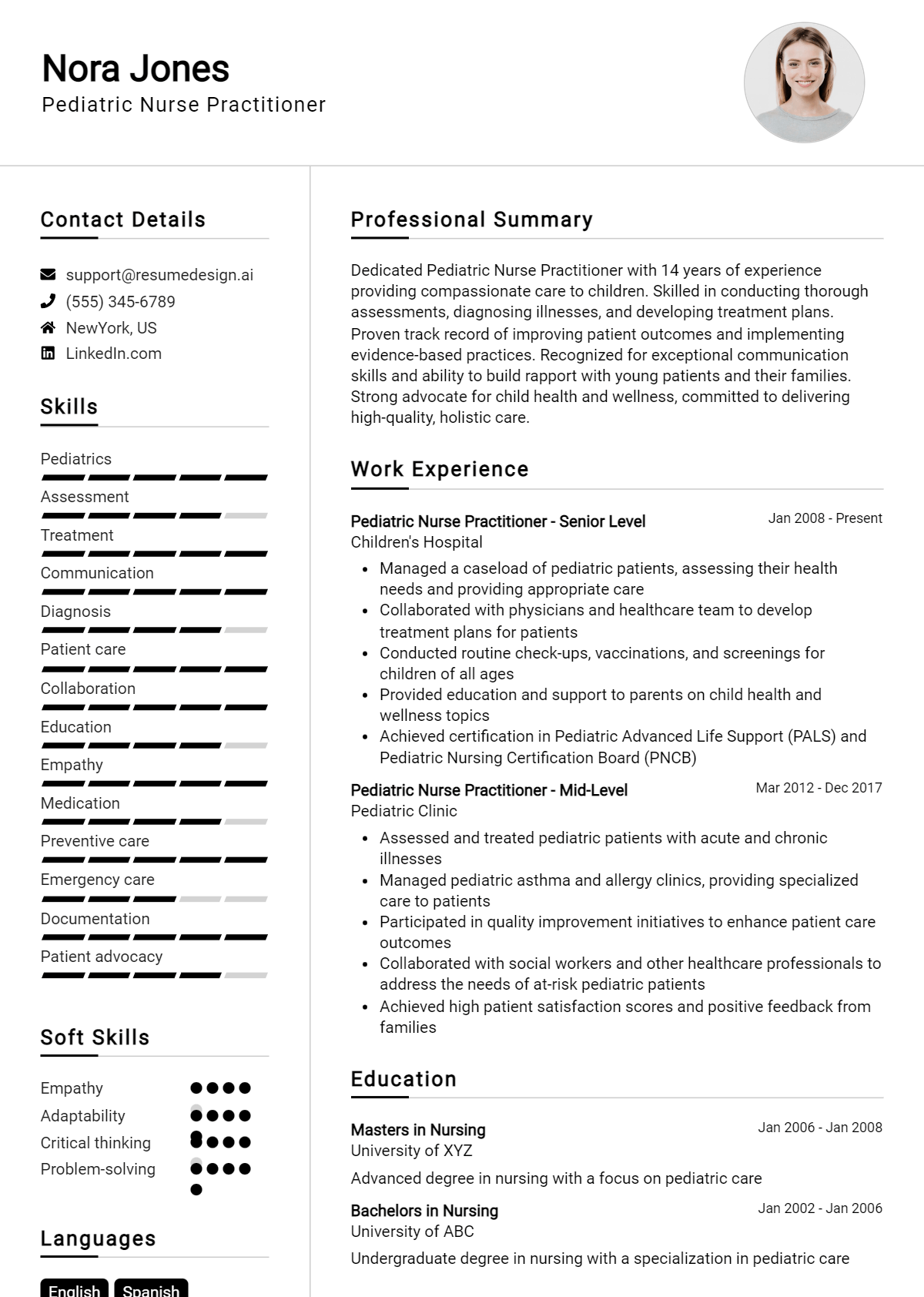 Pediatric Nurse Practitioner Resume Example