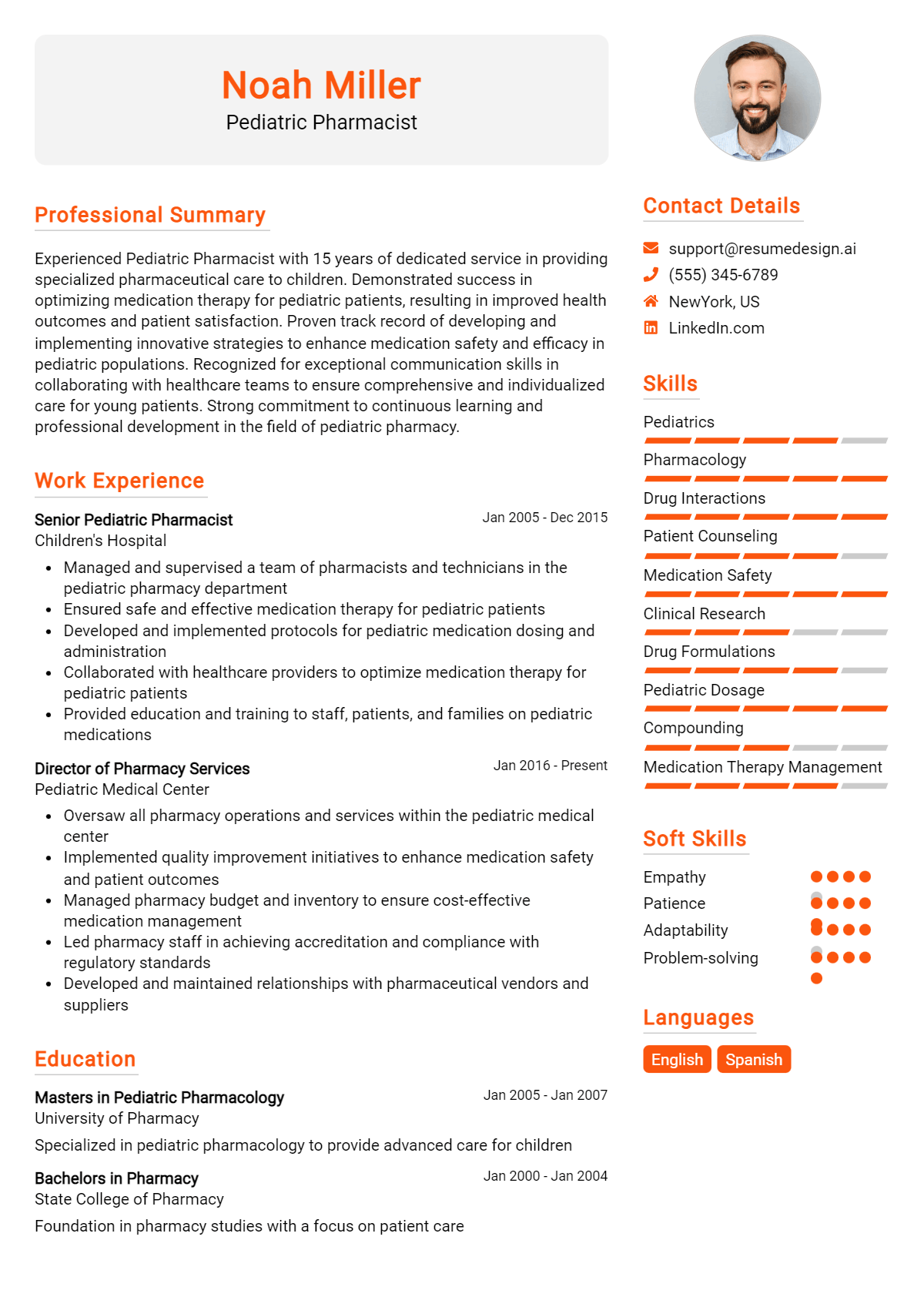 Pediatric Pharmacist Resume Example