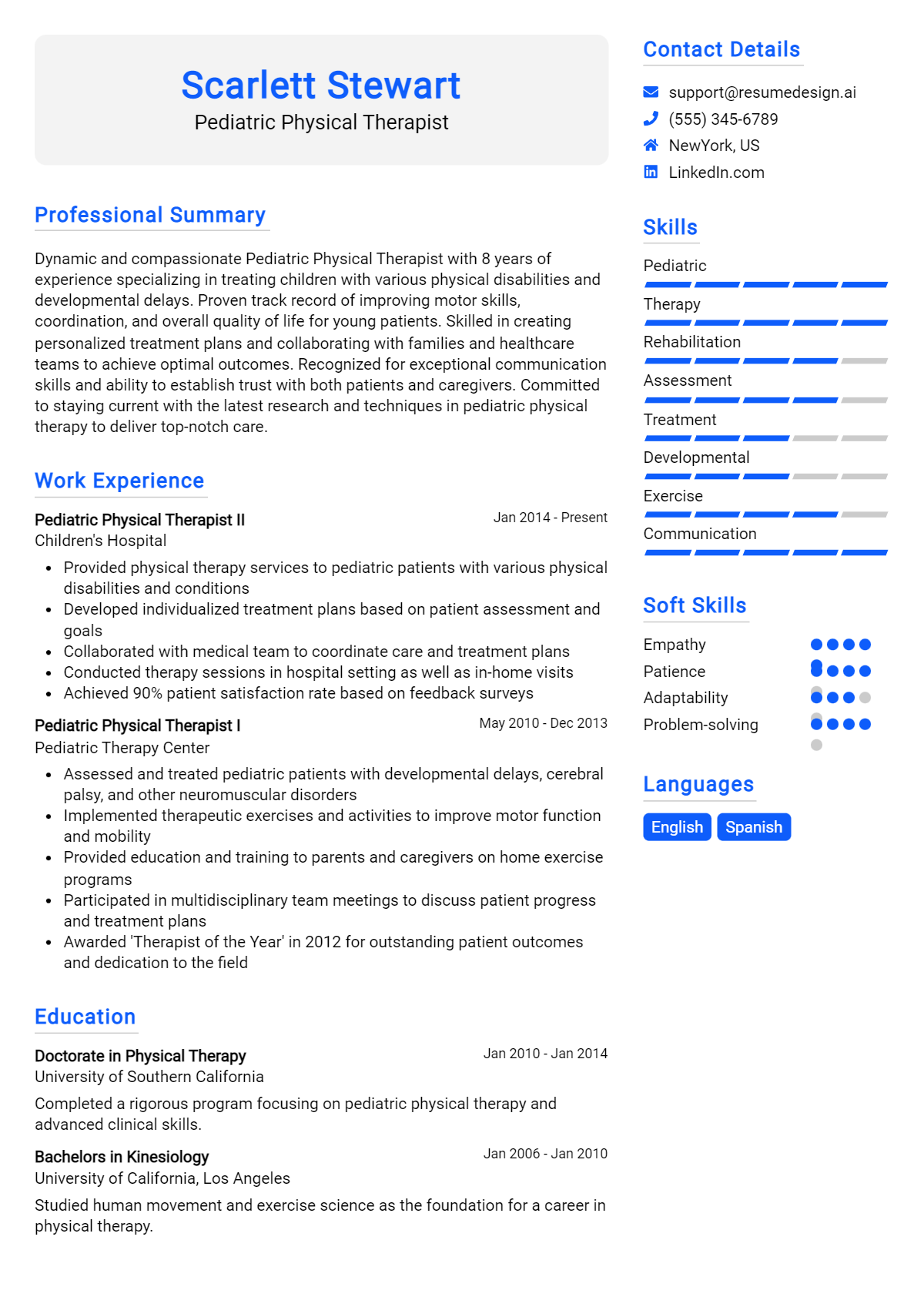 Pediatric Physical Therapist Resume Example