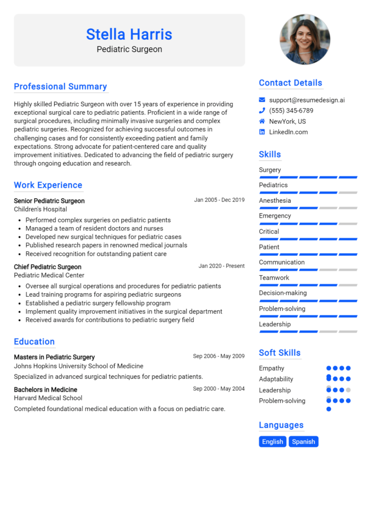 Pediatric Surgeon Resume Example