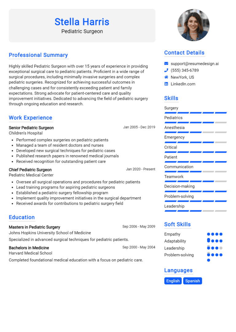 12 Pediatric Surgeon Resume Examples And Templates for 2025