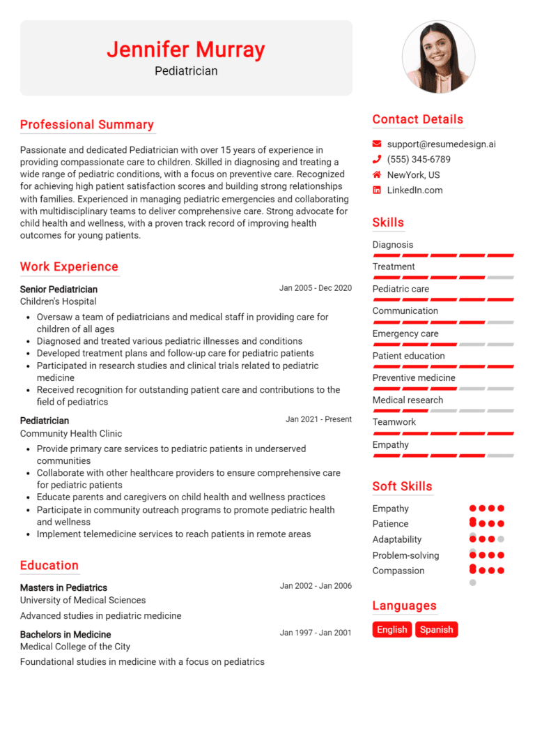 35 Pediatrician Resume Examples And Templates for 2025