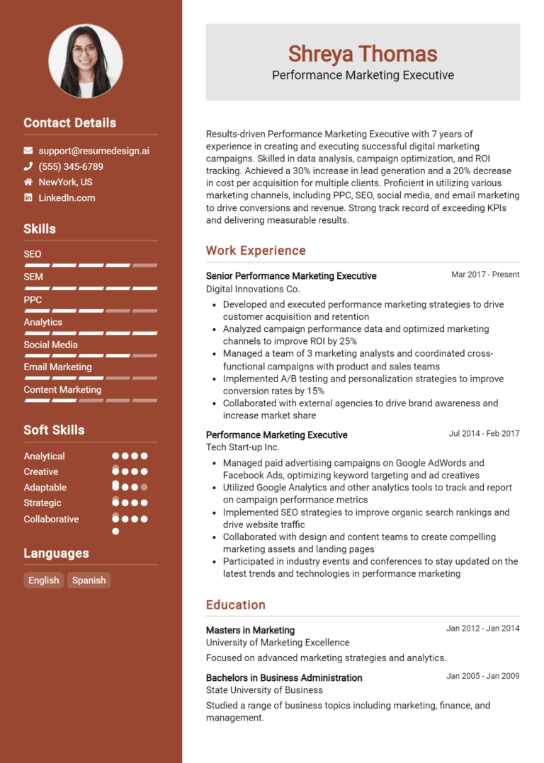 14 Performance Marketing Executive Resume Examples And Templates for 2025 [Guide]