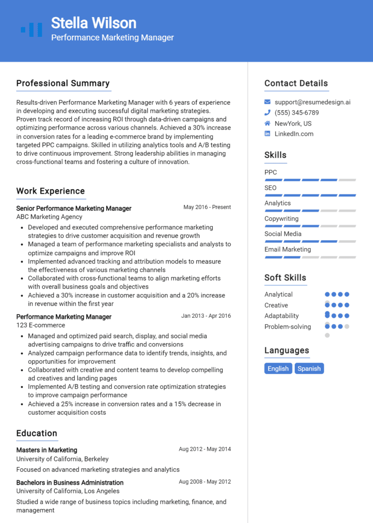 21 Performance Marketing Manager Resume Examples And Templates for 2025: Best Tips