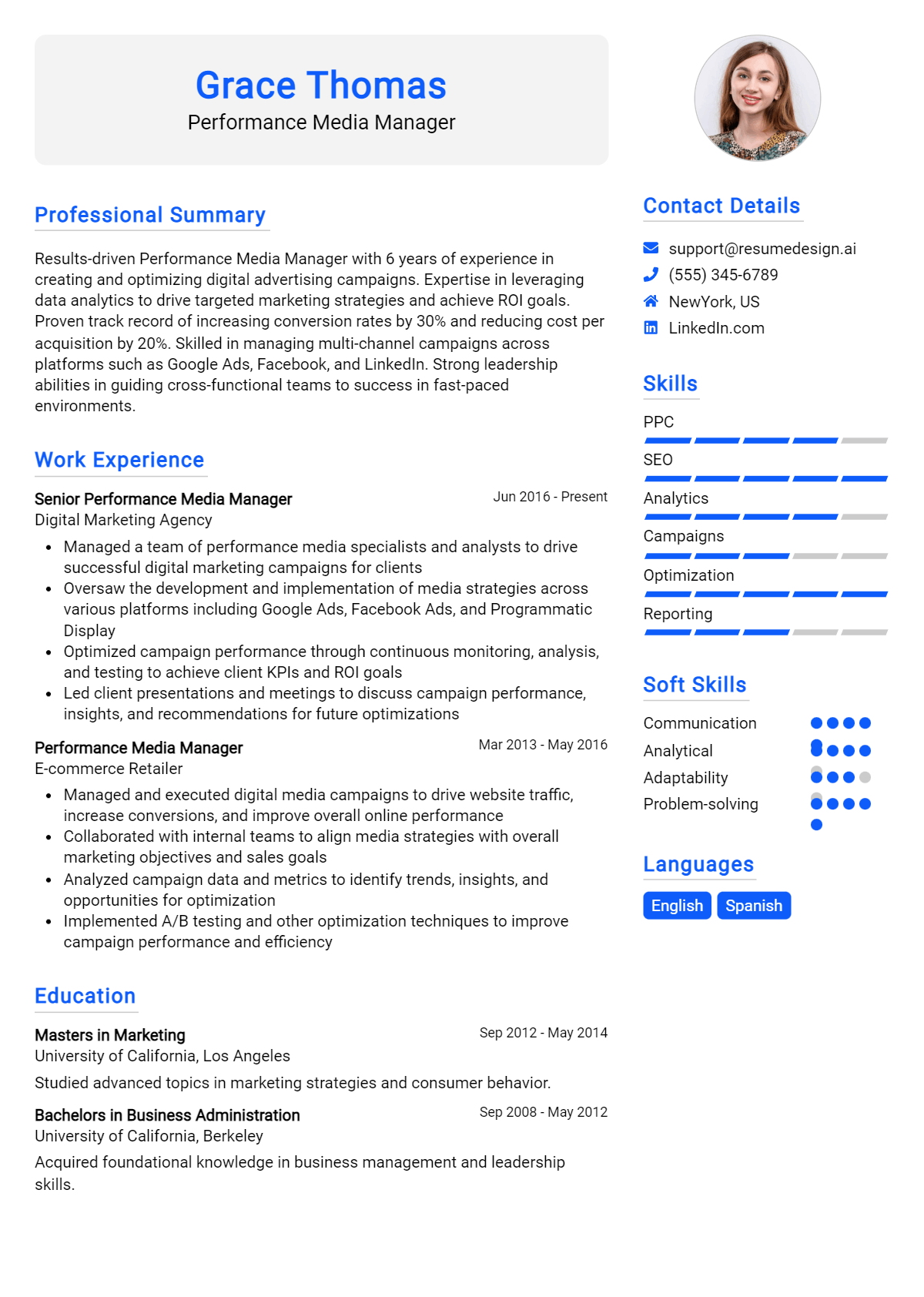 Performance Media Manager Resume Example