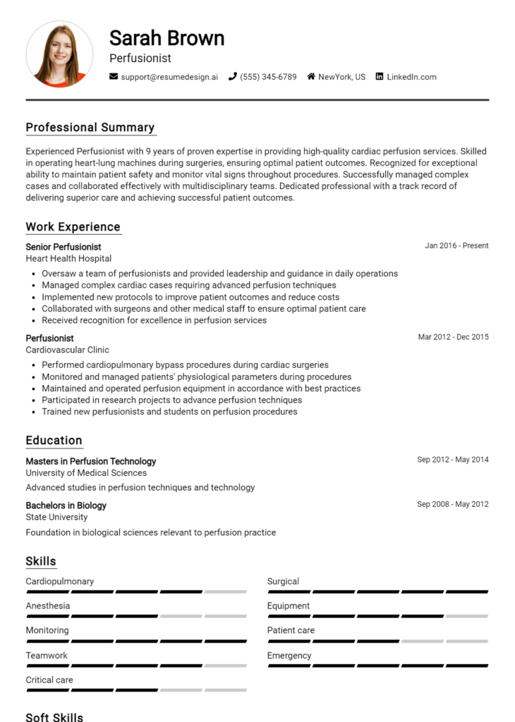 Perfusionist Resume Example