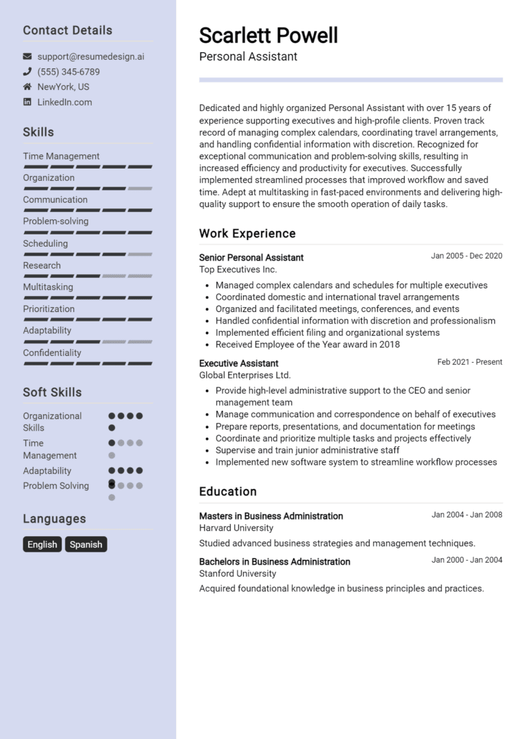 25 Personal Assistant Resume Examples And Templates for 2025