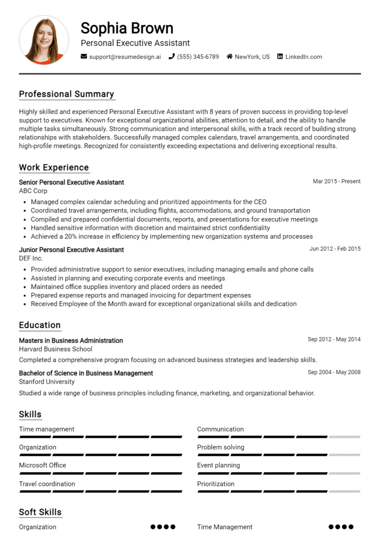 12 Personal Executive Assistant Resume Examples And Templates for 2025