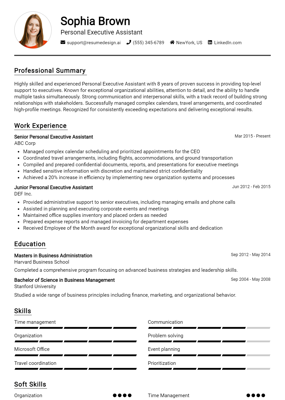 Personal Executive Assistant Resume Example