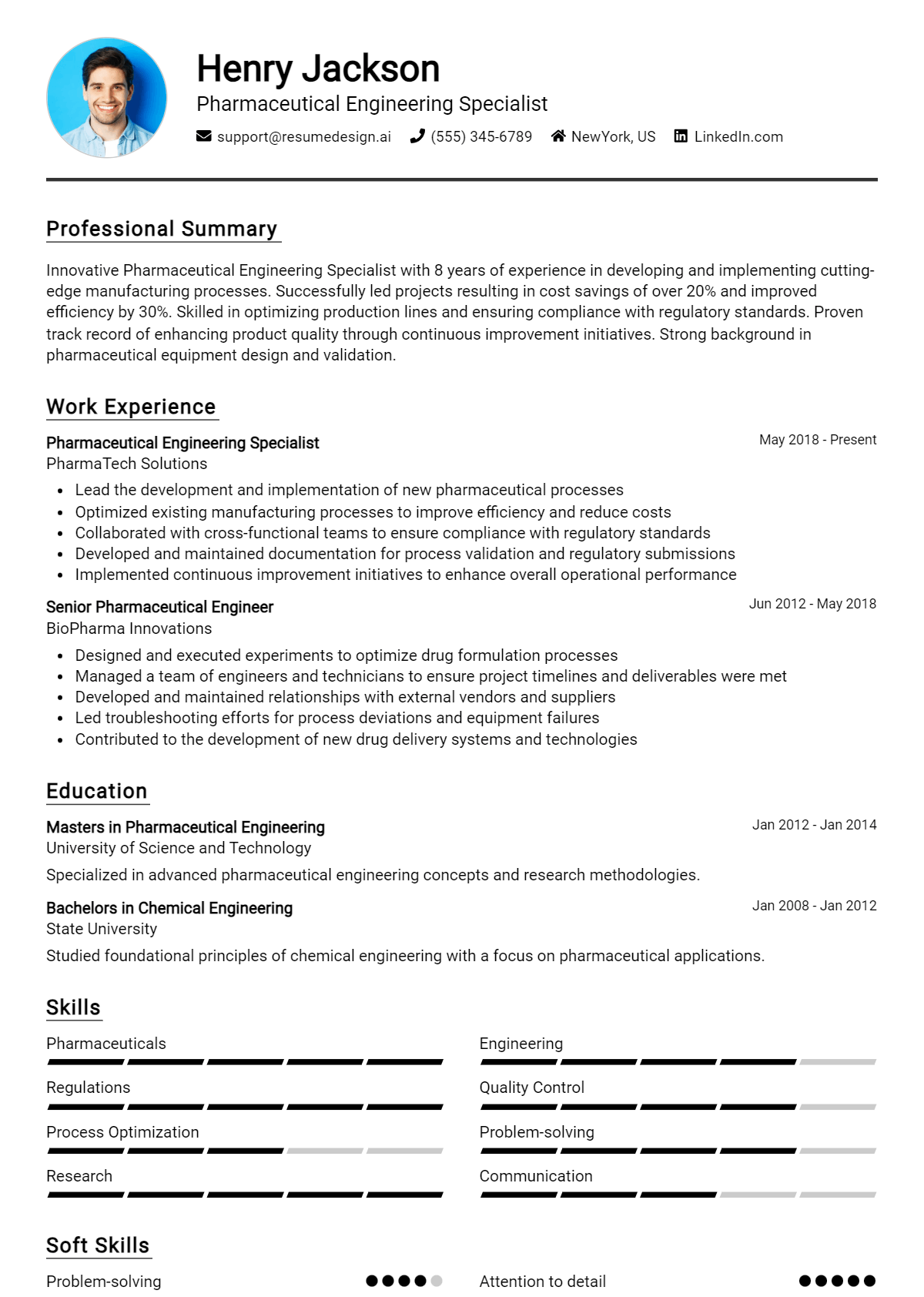 Pharmaceutical Engineering Specialist Resume Example