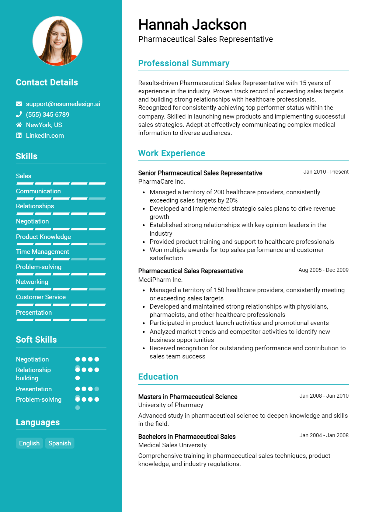 Pharmaceutical Sales Representative Resume Example