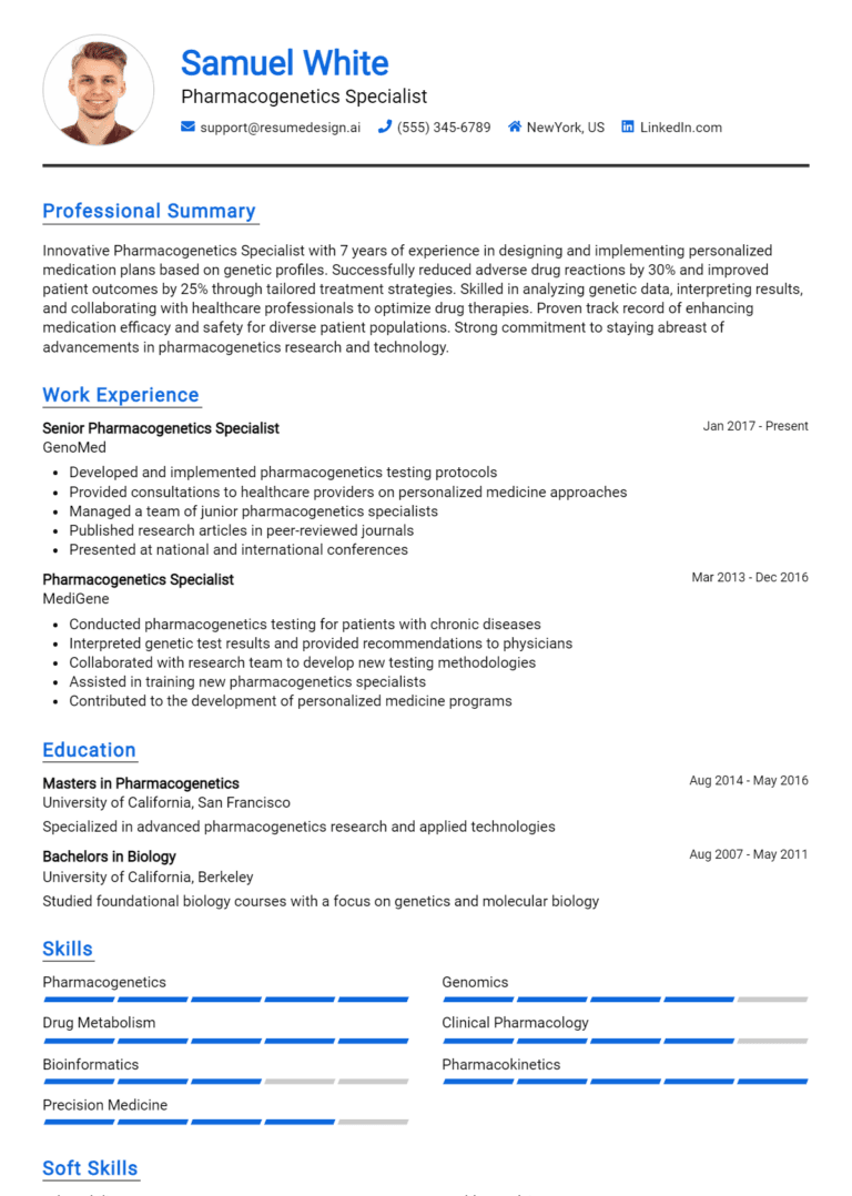 14 Pharmacogenetics Specialist Resume Examples And Templates for 2025