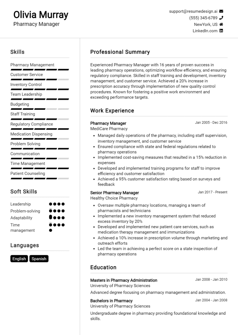 14 Pharmacy Manager Resume Examples And Templates for 2025