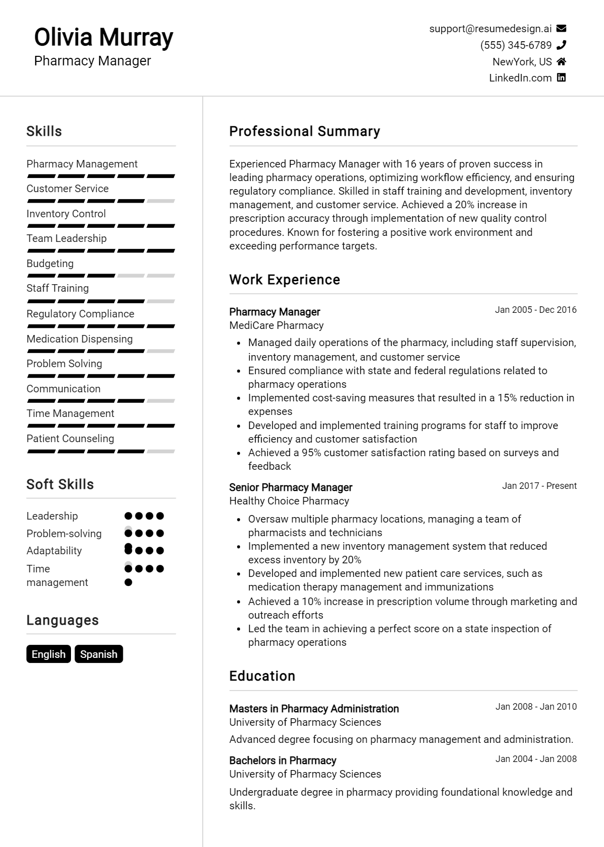 Pharmacy Manager Resume Example