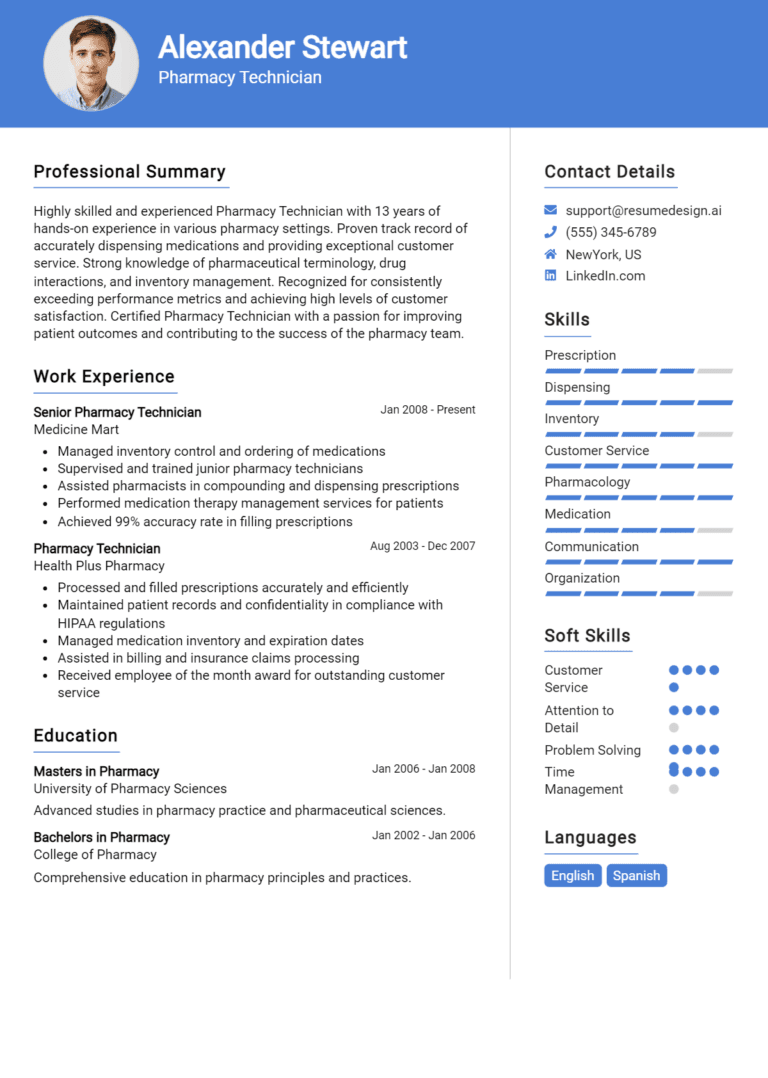 14 Pharmacy Technician Resume Examples And Templates for 2025
