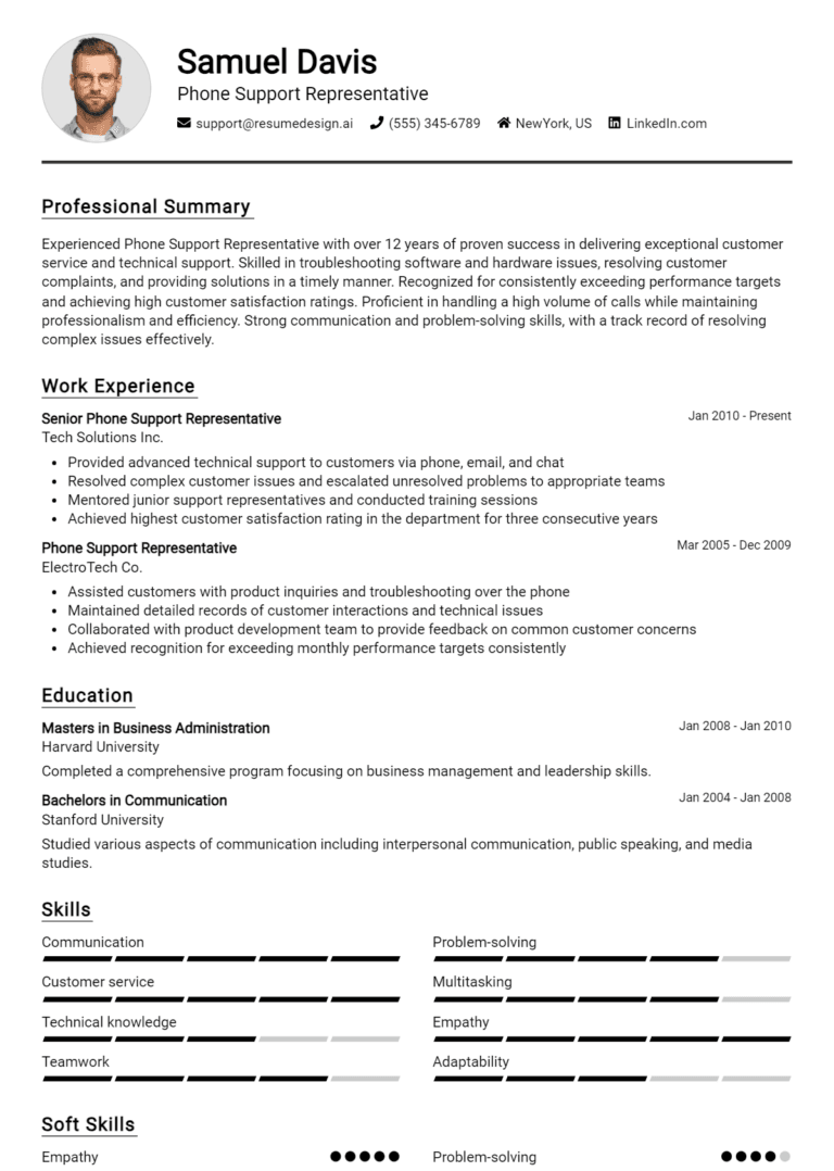 25 Phone Support Representative Resume Examples And Templates for 2025: Top Tips