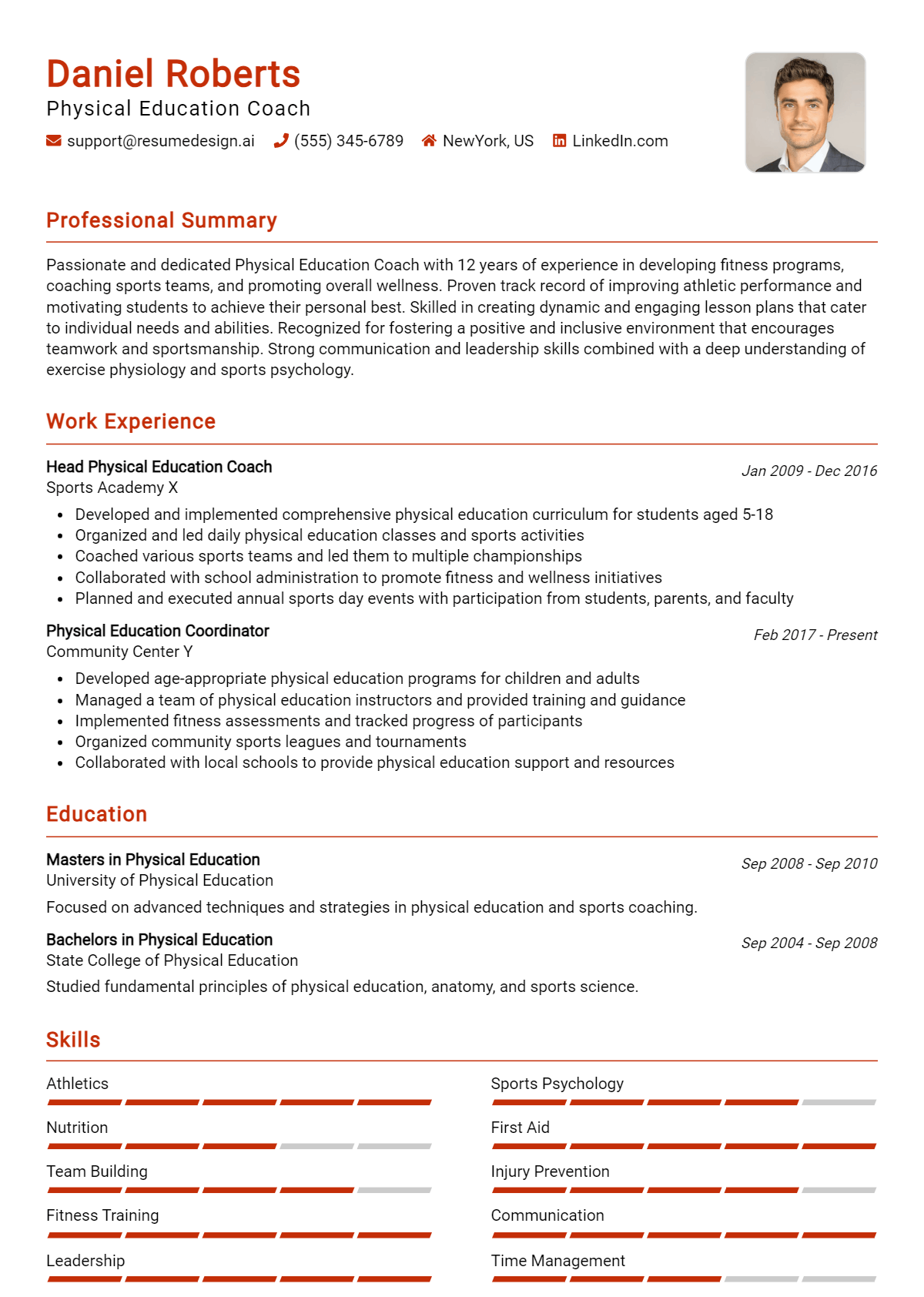 Physical Education Coach Resume Example