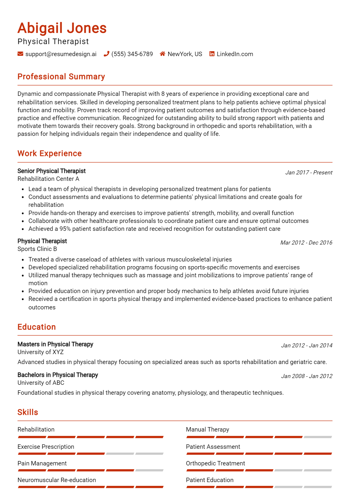 Physical Therapist Resume Example