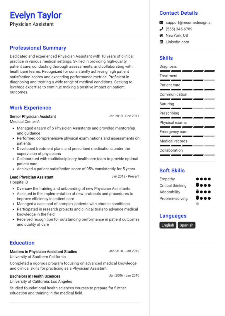 11 Physician Assistant Resume Examples And Templates for 2025