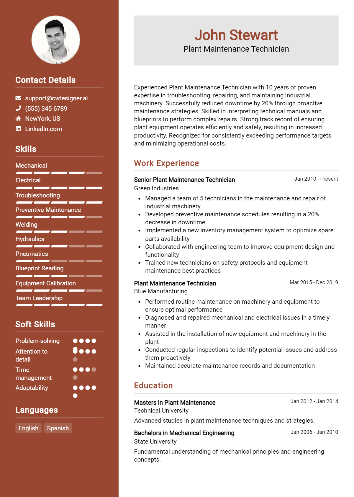 Plant Maintenance Technician Resume Example