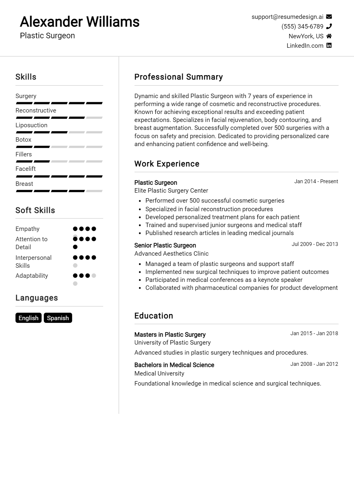 Plastic Surgeon Resume Example