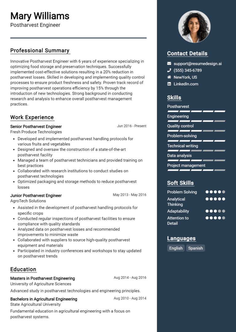 19 Postharvest Engineer Resume Examples And Templates for 2025 [Guide]