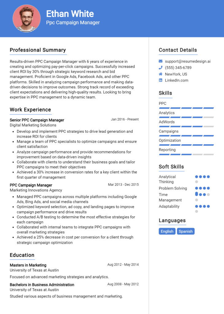 Ppc Campaign Manager Resume Example