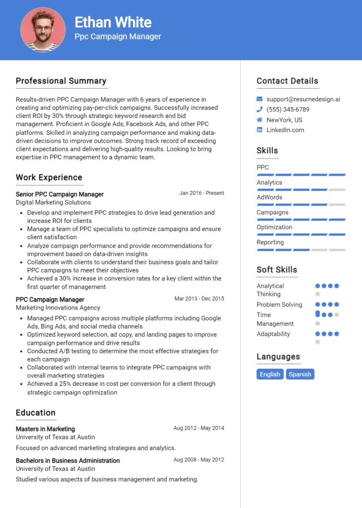 Ppc Campaign Manager Resume Example