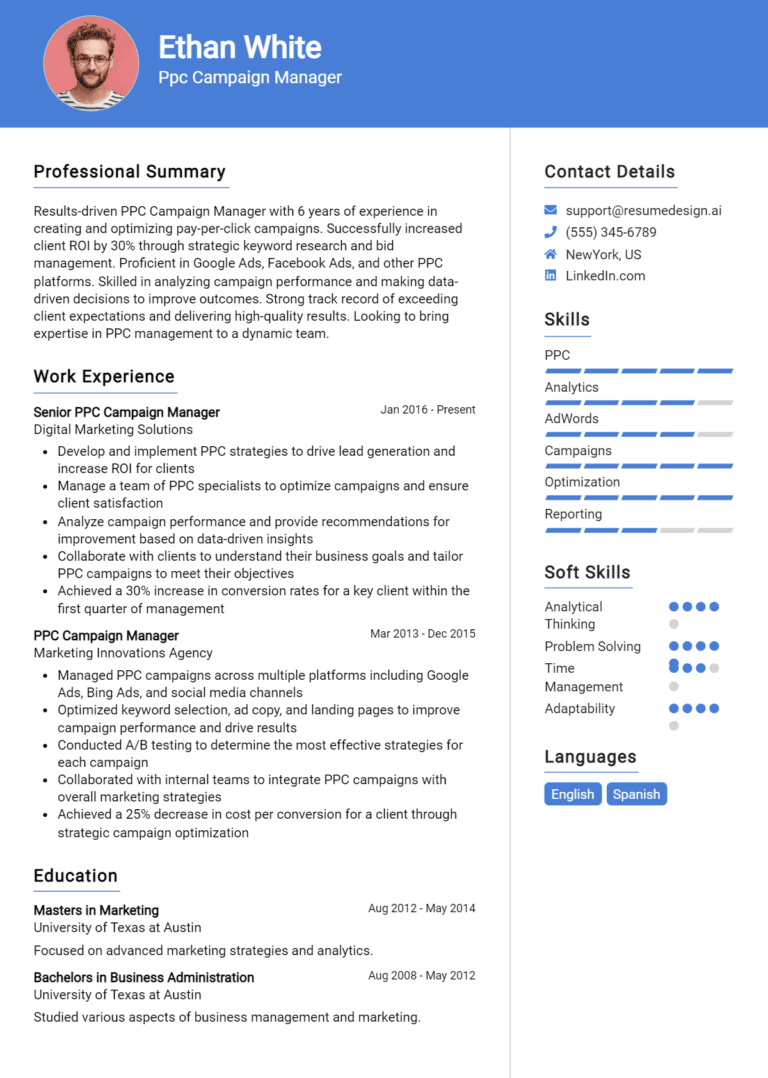21 PPC Campaign Manager Resume Examples And Templates for 2025