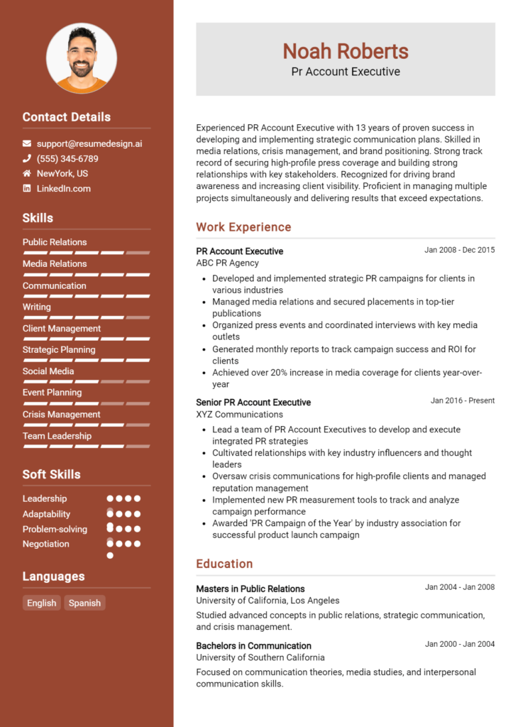 Pr Account Executive Resume Example