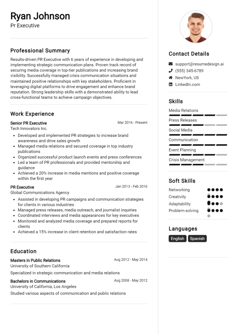 16 PR Executive Resume Examples And Templates for 2025