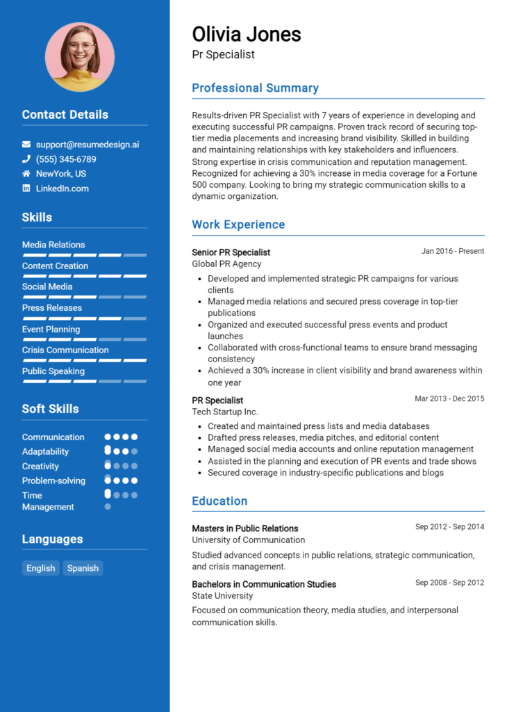 Pr Specialist Resume Example