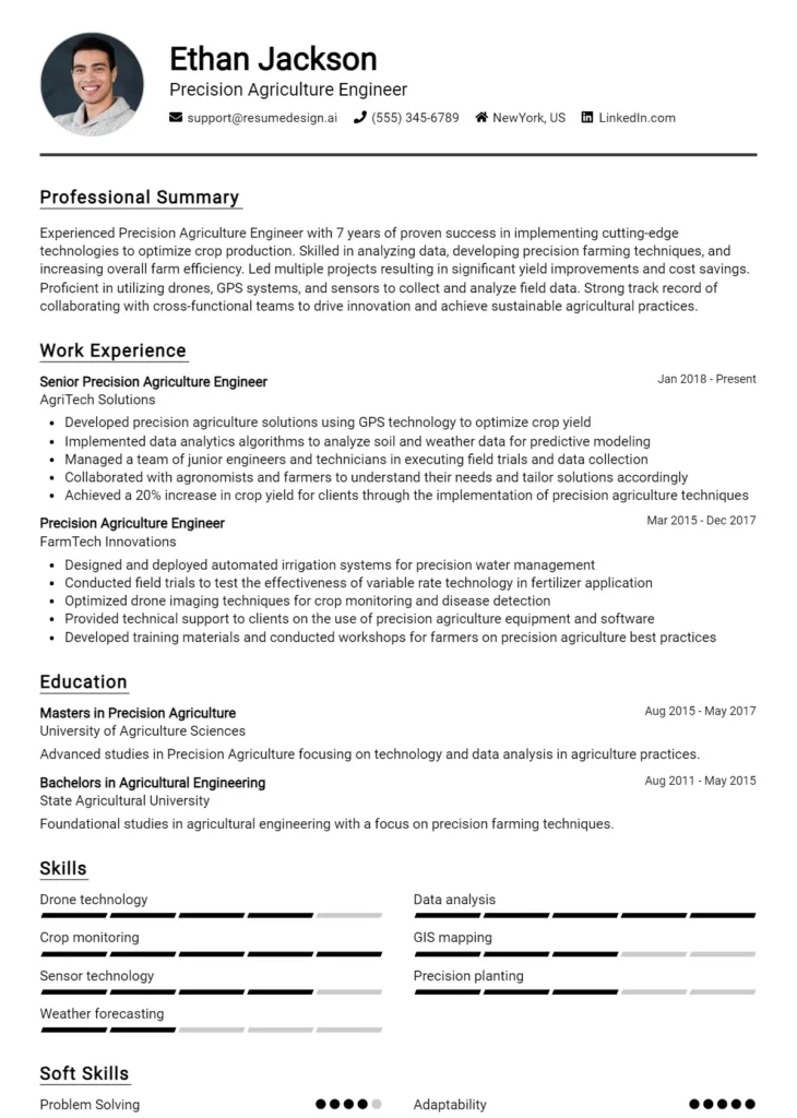 Precision Agriculture Engineer Resume Example