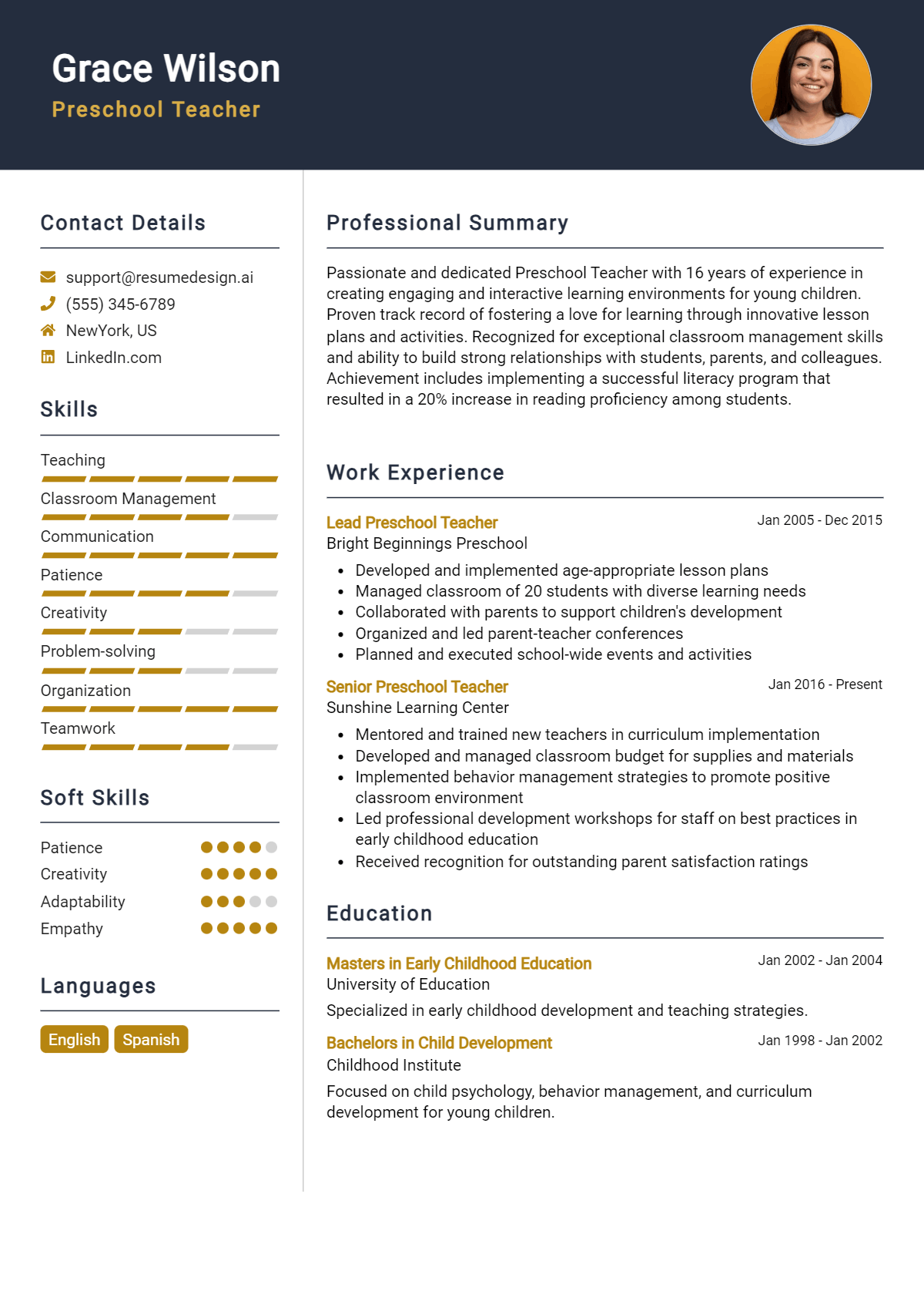 Preschool Teacher Resume Example