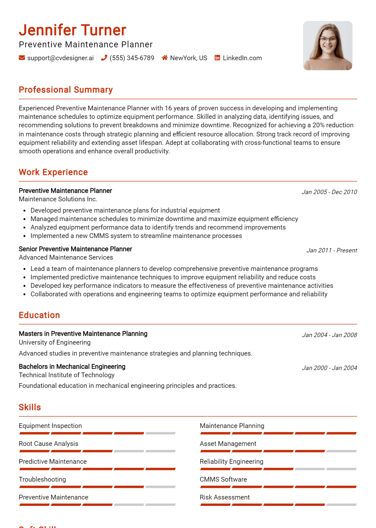 Preventive Maintenance Planner Resume Example