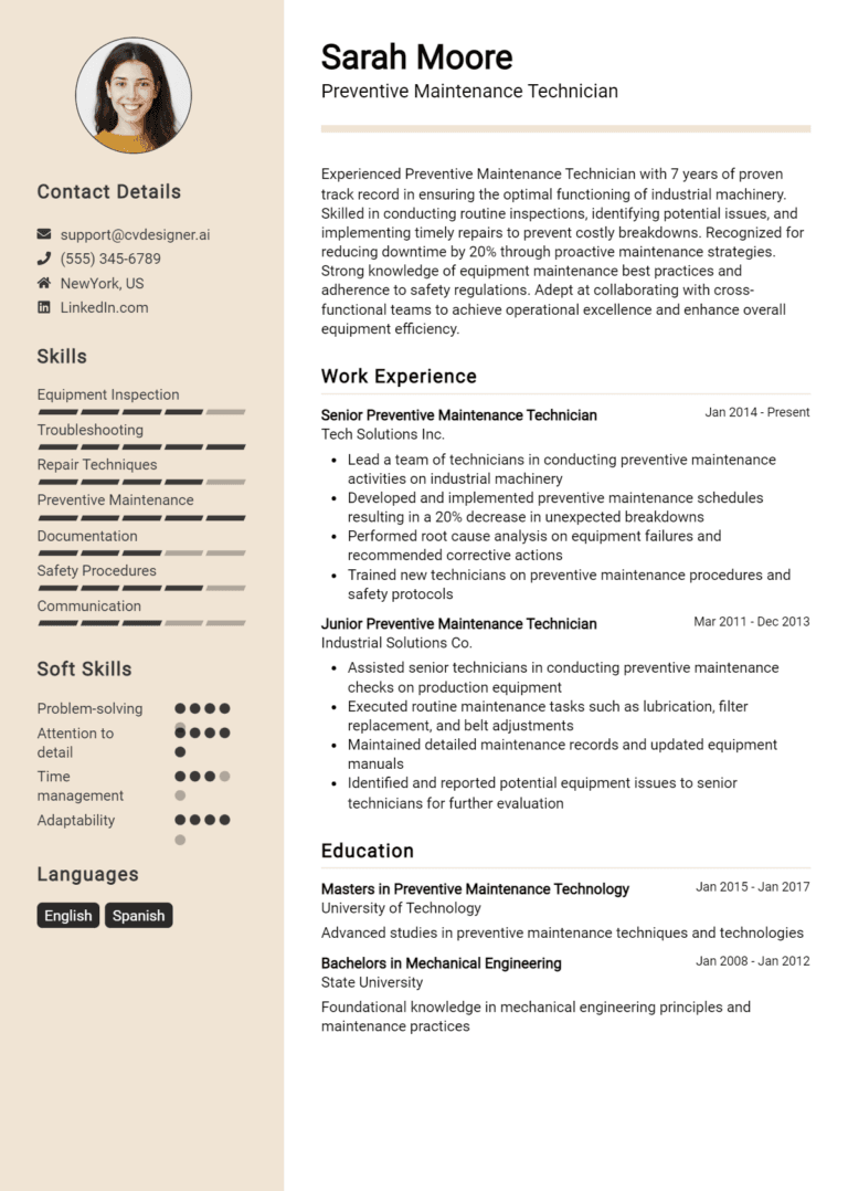 25 Preventive Maintenance Technician Resume Examples And Templates for 2025