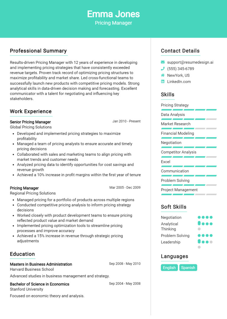 27 Pricing Manager Resume Examples And Templates for 2025