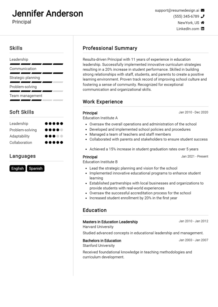 15 Principal Resume Examples And Templates for 2025: Top Tips