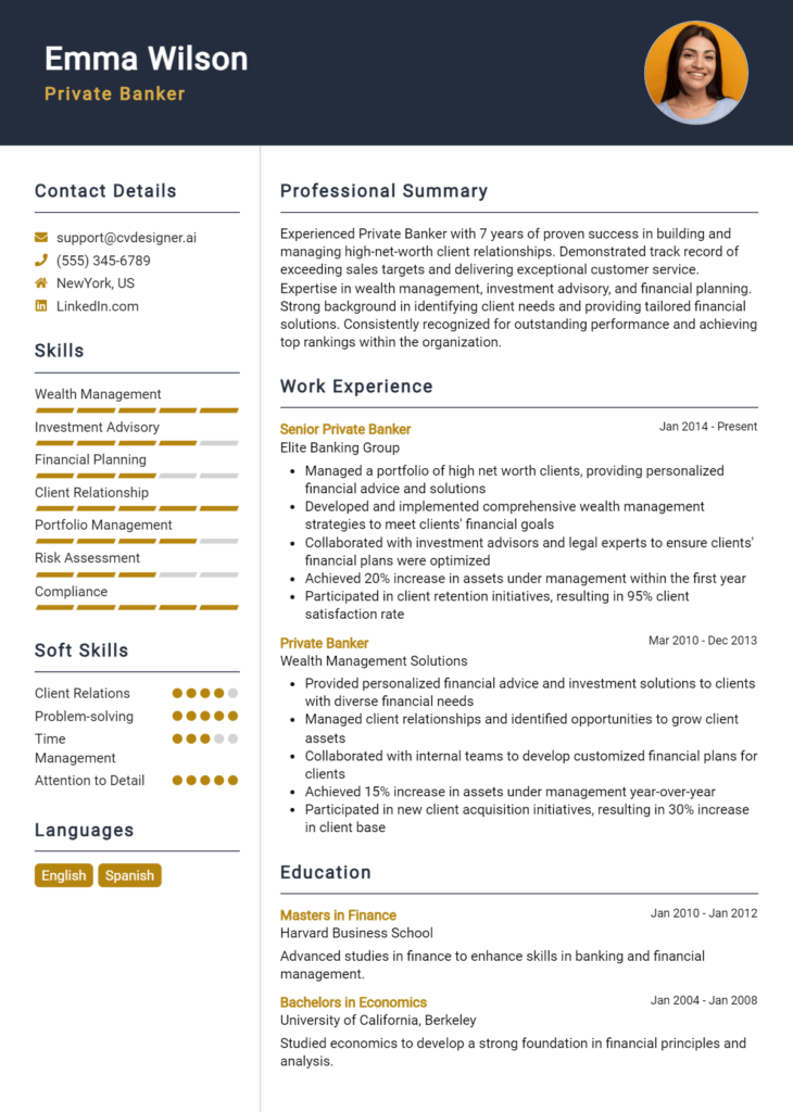 Private Banker Resume Example