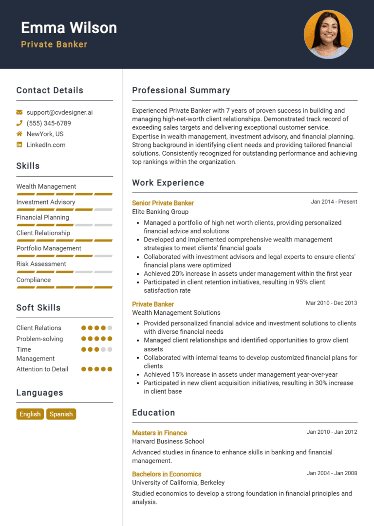 18 Private Banker Resume Examples And Templates for 2025