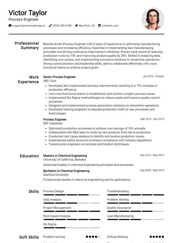 Process Engineer Resume Example