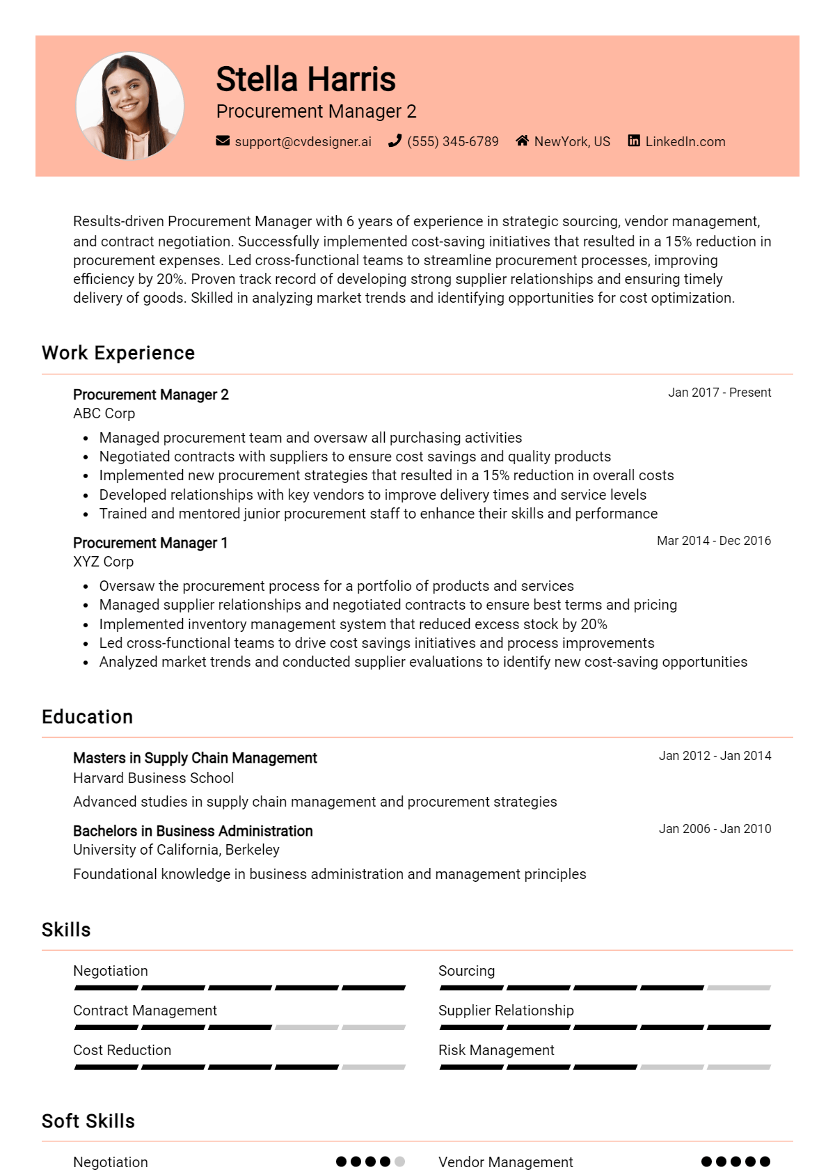 Procurement Manager 2 Resume Example